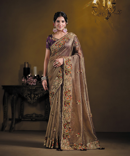 Brown Silk Designer Saree