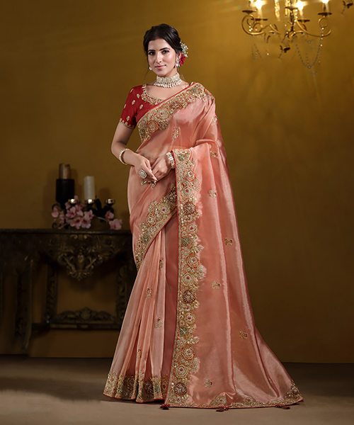 Light pink Silk Designer Saree