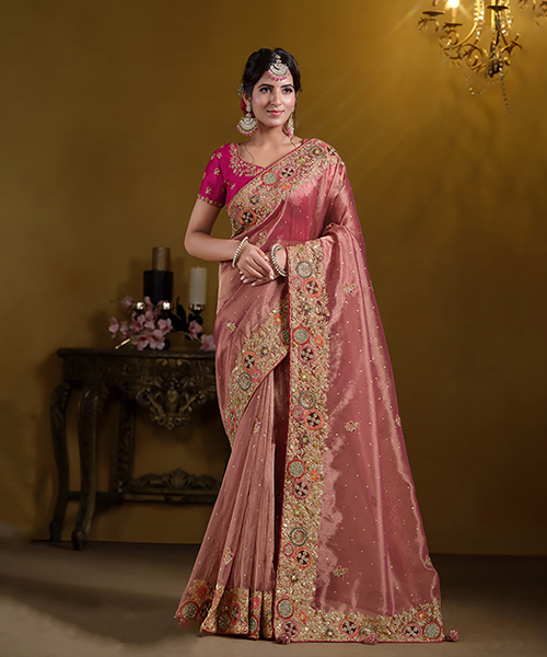 Pink Silk Designer Saree