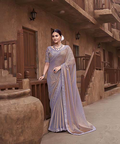 Light Purple Gradient Satin Silk Designer Saree