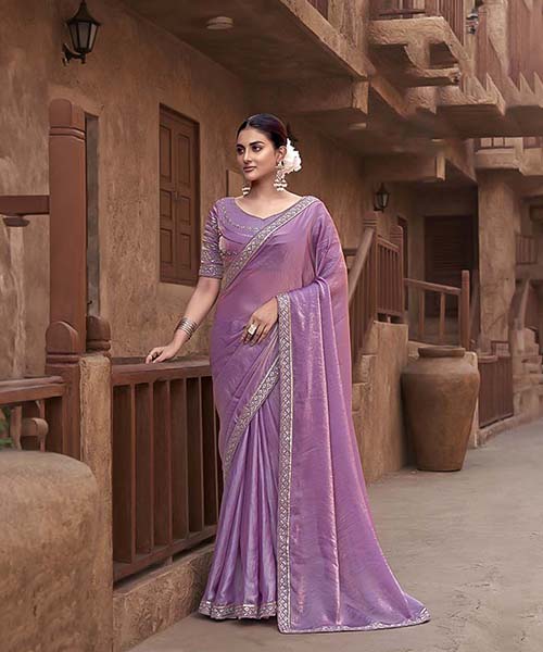 Violet Gradient Satin Silk Designer Saree