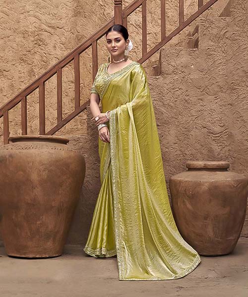 Light Green Gradient Satin Silk Designer Saree