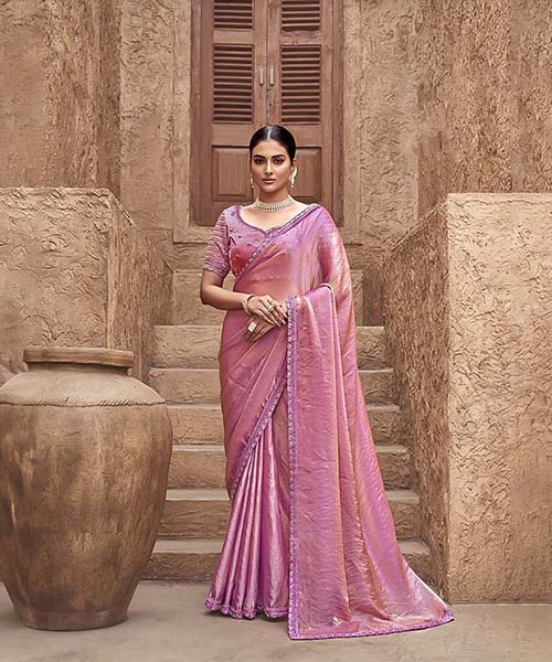 Light Pink Gradient Satin Silk Designer Saree