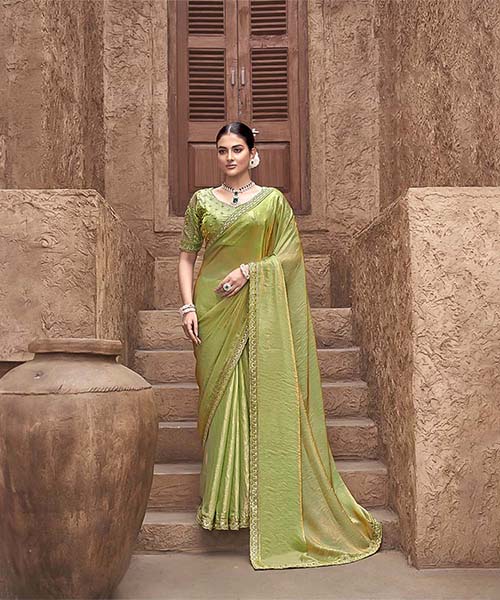 Green Gradient Satin Silk Designer Saree