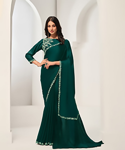 Green Satin Partywear Saree