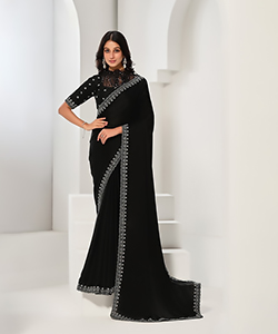 Black Satin Partywear Saree