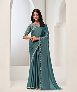 Sky blue Satin Partywear Saree