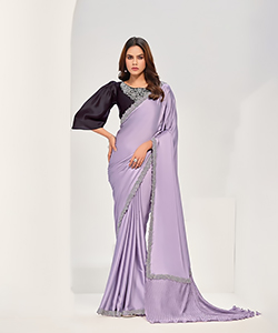 Purple Satin Partywear Saree