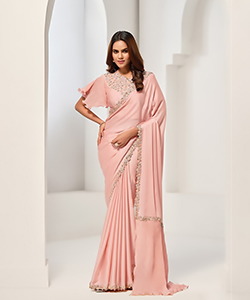 Peach Satin Partywear Saree