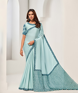 Sky blue Satin Partywear Saree