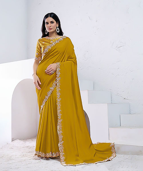 Yellow Pure Crepe Silk Party Wear Saree in watford