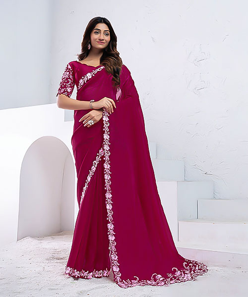 Magenta Crepe Shimmer Silk Party Wear Saree