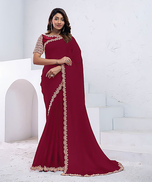 Red Pure Crepe Silk Party Wear Saree