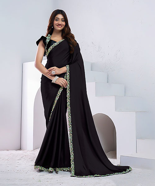 Black  Pure Crepe Silk Party Wear Saree