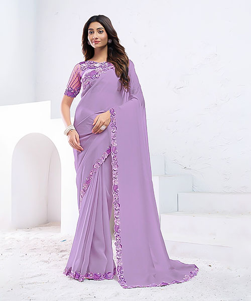 Purple Crepe Shimmer Silk Party Wear Saree