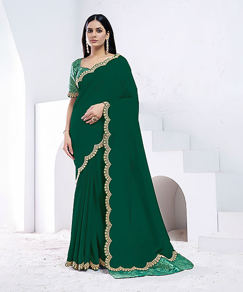 Green Pure Crepe Silk Party Wear Saree