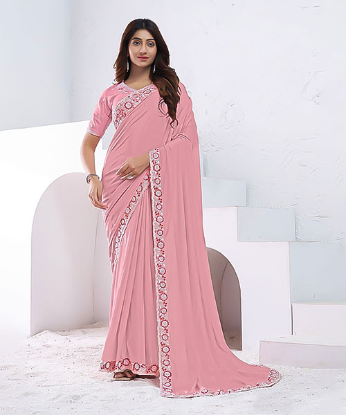 Salmon Pure Crepe Silk Party Wear Saree in united kingdom