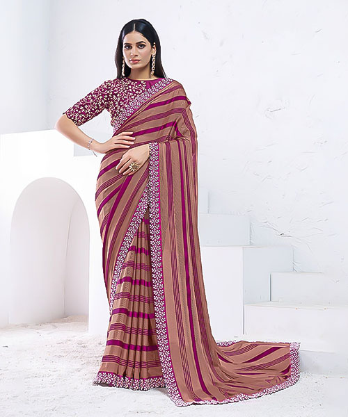 Brown Pattern Georgette Party Wear Saree