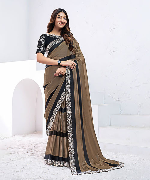 Brown Pattern Georgette Party Wear Saree