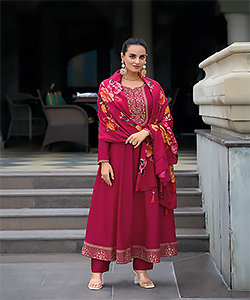 Pink Cotton Anarkali Suit