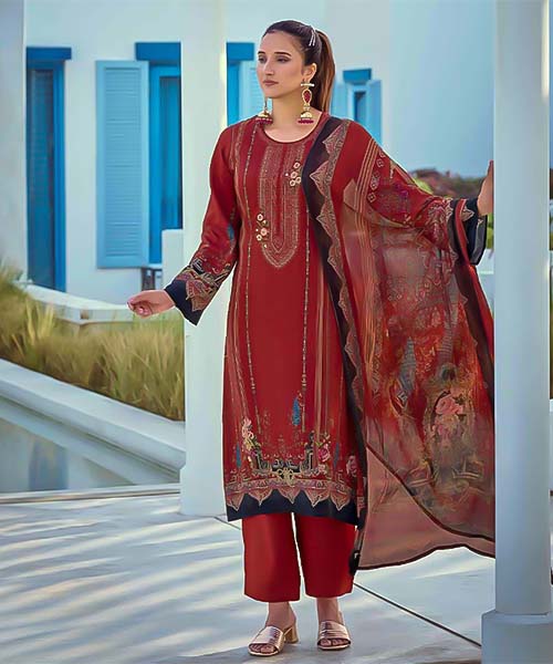 Red Jam Cotton Casual Wear Salwar Kameez in mumbai