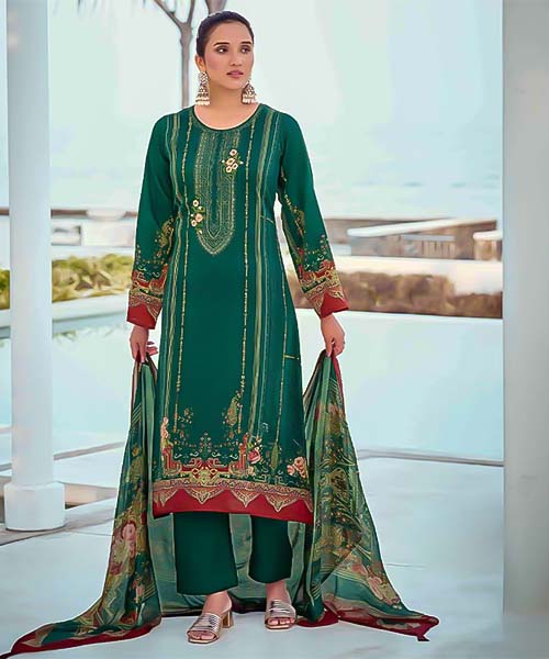 Green  Jam Cotton Casual Wear Salwar Kameez