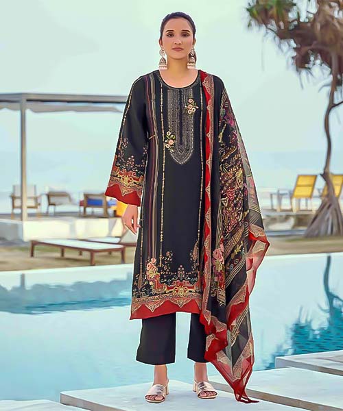 Black Jam Cotton Casual Wear Salwar Kameez