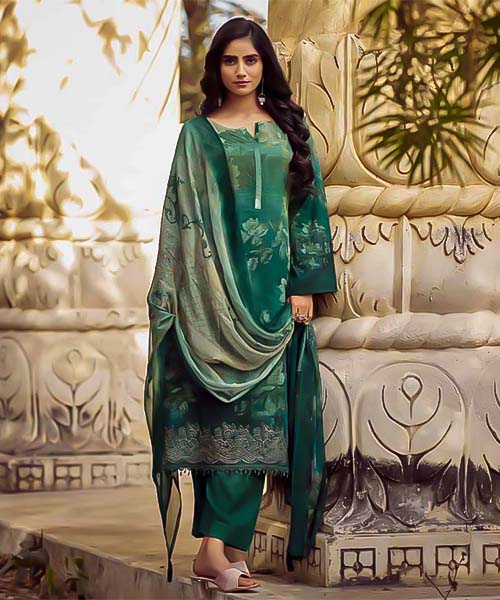 Green  Jam Cotton Casual Wear Salwar Kameez