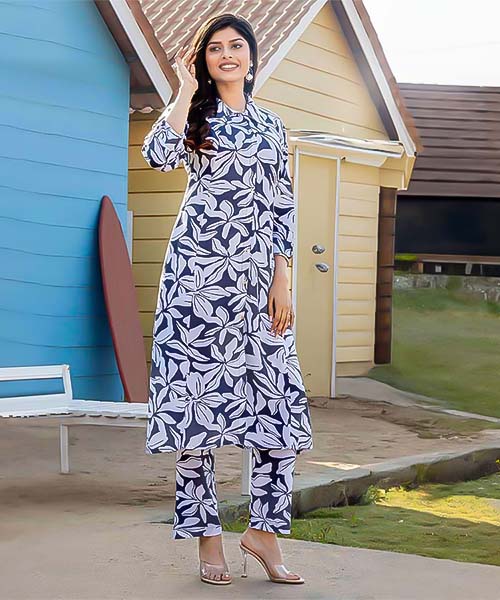 Blue  Rayon Printed Kurti in delhi