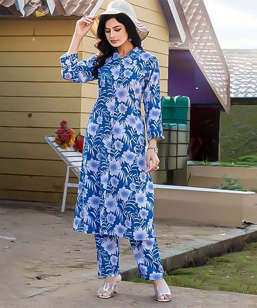 Blue Rayon Printed Kurti in delhi