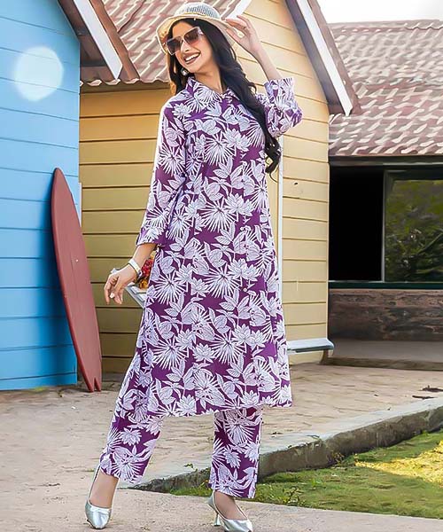 Purple  Rayon Printed Kurti in delhi