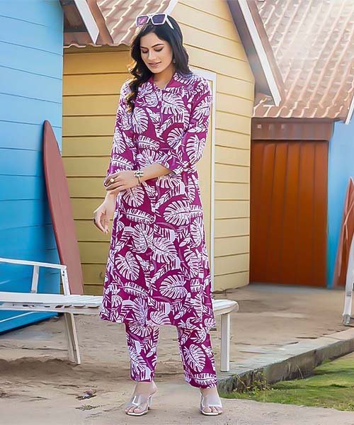 Violet Rayon Printed Kurti in delhi