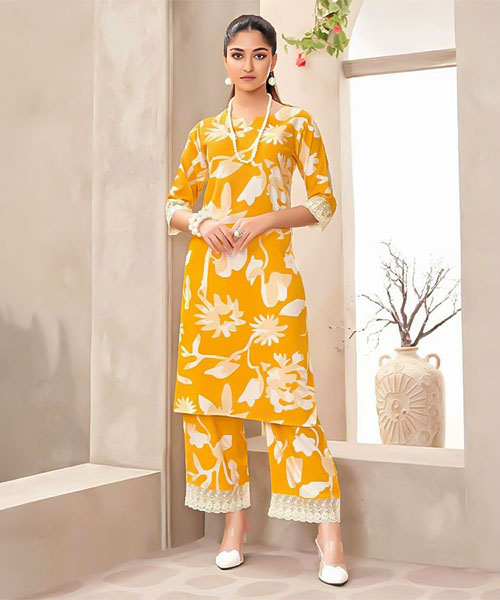 Yellow  Rayon Printed Kurti in blackpool