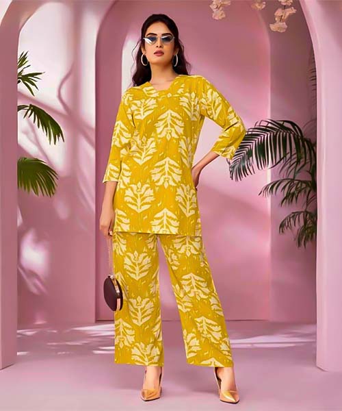 Yellow Rayon Printed Kurti in northampton