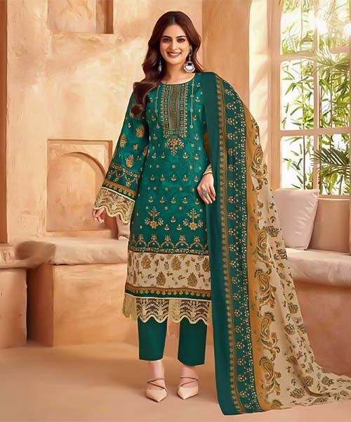 Green  Cotton Printed Salwar Kameez in oxford