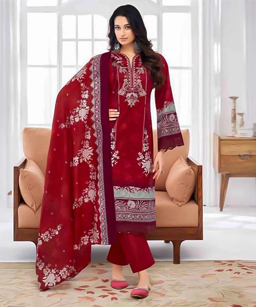 Red  Lawn Cotton Printed Salwar Kameez in bolton