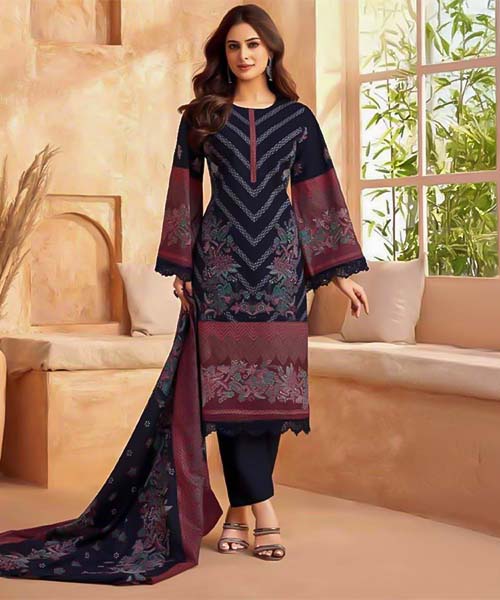 Blue  Cotton Printed Salwar Kameez in oxford