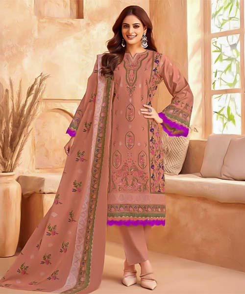 Orange  Cotton Printed Salwar Kameez in oxford