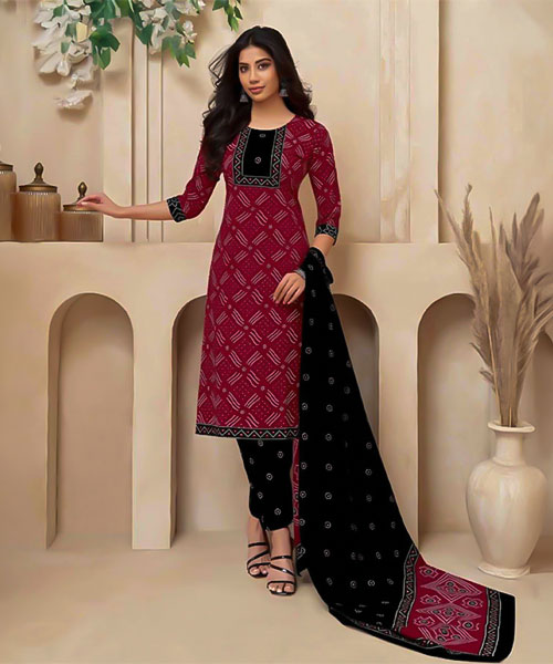 Red  Cotton Casual Wear Salwar Kameez