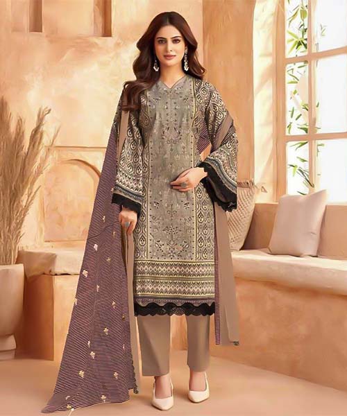Grey  Cotton Printed Salwar Kameez in oxford