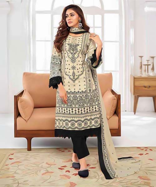 White Lawn Cotton Printed Salwar Kameez in bolton