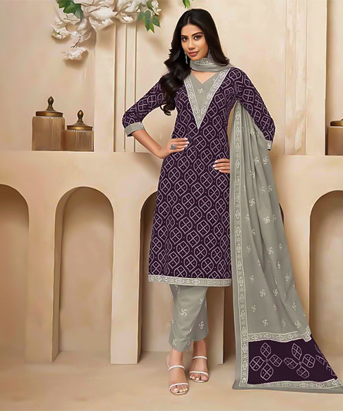 Violet  Cotton Casual Wear Salwar Kameez