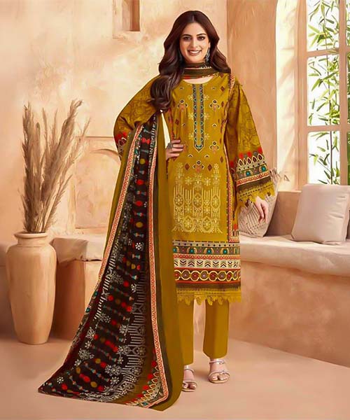 Yellow Cotton Printed Salwar Kameez in oxford