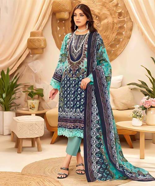 Cyan Cotton Printed Salwar Kameez in mumbai