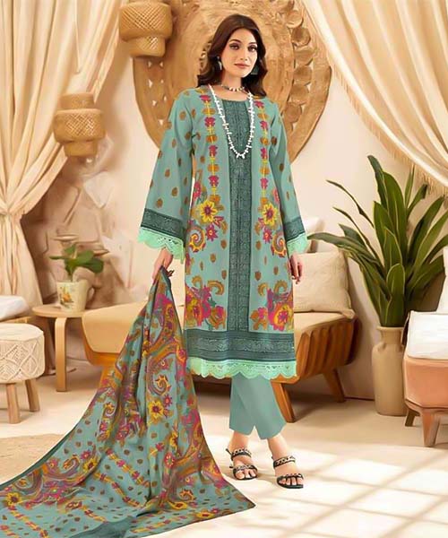 Cyan Cotton Printed Salwar Kameez in mumbai