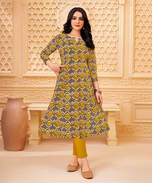 Yellow Cotton Blend  Printed Kurti in louisville