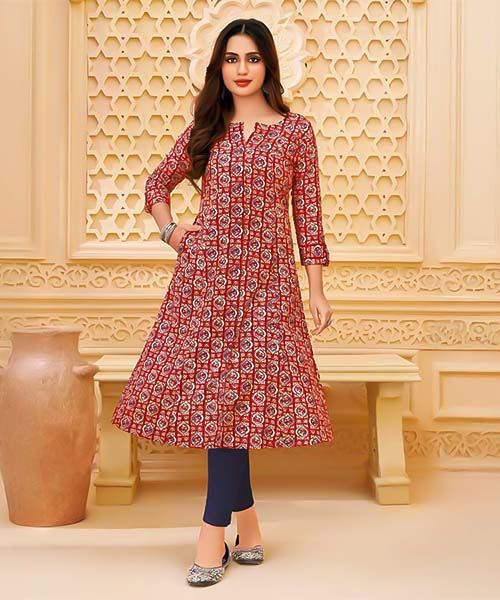 Red  Cotton Blend  Printed Kurti in louisville