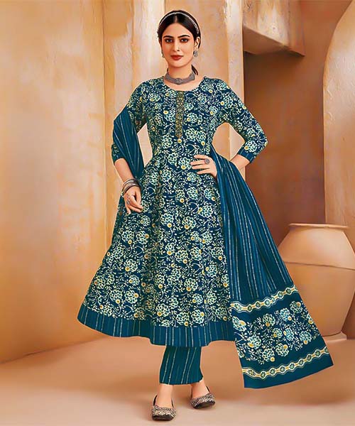 Blue Cotton Casual Wear Salwar Kameez
