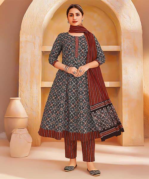 Black  Cotton Casual Wear Salwar Kameez