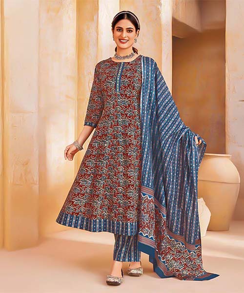 Brown  Cotton Casual Wear Salwar Kameez